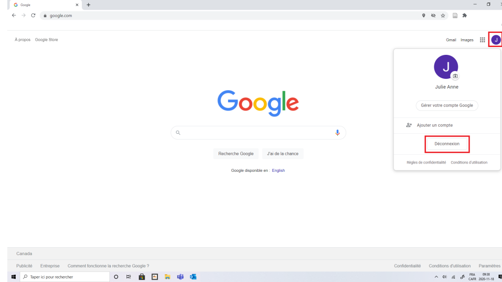 Comment se déconnecter de son compte Google.
