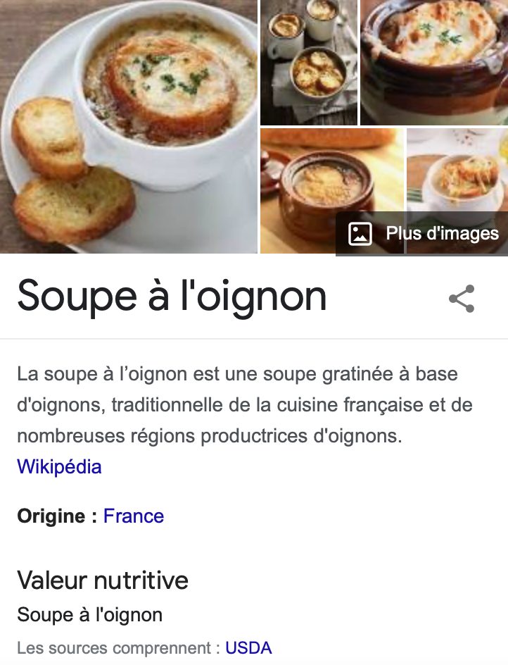 Capture d'écran Google de la soupe à l'oignon