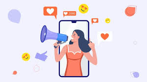 Illustration influenceur avec mégaphone et réactions positives